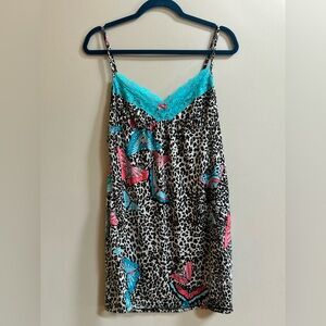 George Butterfly Leopard Print Lace & Bow Y2K Style Chemise Nightie Slip Dress
